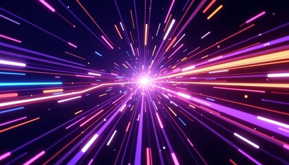 Futuristic Neon Light Radial Abstract Digital