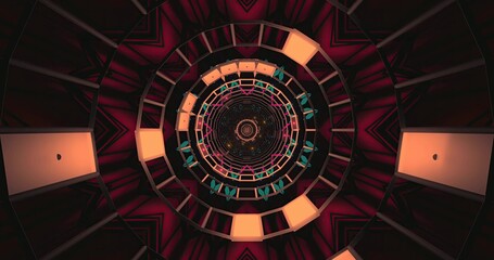 Colorful geometric patterns create a mesmerizing spiral design