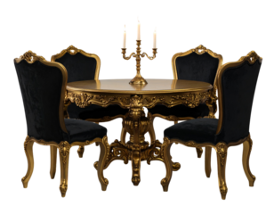 Ultra-detailed 8K PNG of a lavish baroque-style dining table featuring gilded decorat 697896
