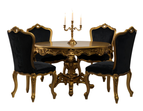 Ultra-detailed 8K PNG of a lavish baroque-style dining table featuring gilded decorat 697896