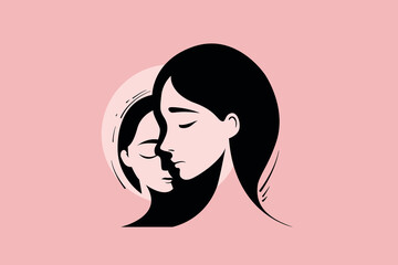 Mother and Child Silhouette – Childhood Duality, Trauma and Healing Concept Illustration