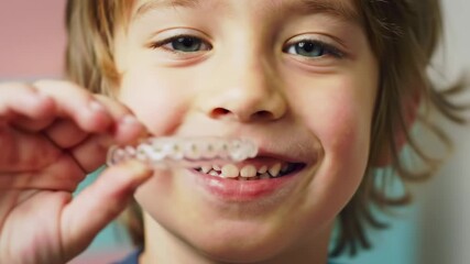 Close-up of child with retainer
