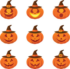 Collection of Halloween pumpkin icons in vector format