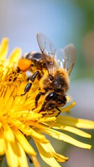 Naklejka premium Close-up of bee on dandelion (1)