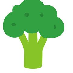 Whole broccoli head illustration, perfect for nutrition poster, vegetarian recipe, farm product, and healthy food concept design.
