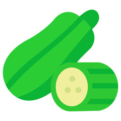 Fresh zucchini illustration, whole and sliced, perfect for recipe design, vegetarian cuisine, farm product poster, and healthy food concept.
