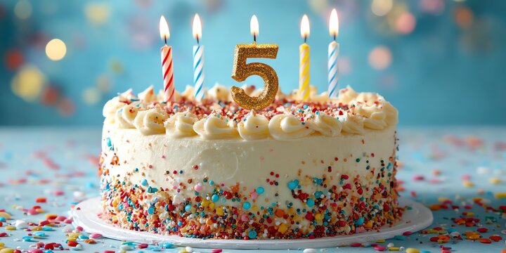 A beautiful birthday cake adorned with colorful sprinkles and candles, perfect for celebrating a milestone birthday.