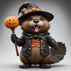 3D icon of a beaver dressed up for Halloween