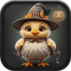 3D icon of a chick dressed up for Halloween