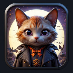 3D icon of a cat dressed up for Halloween