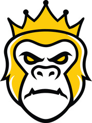 A gorilla wearing a crown, symbolizing majesty and strength, gazes confidently at the viewer.