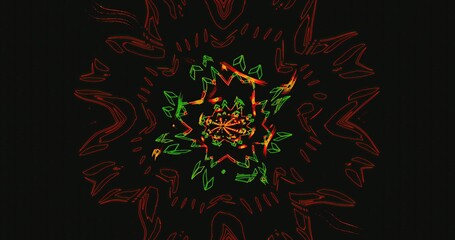 Colorful abstract spiral design with green and red lines