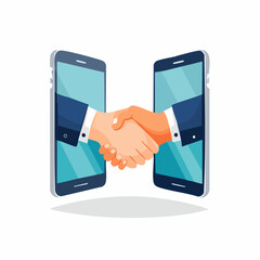 Digital Handshake: Businesspeople shaking hands through smartphones
