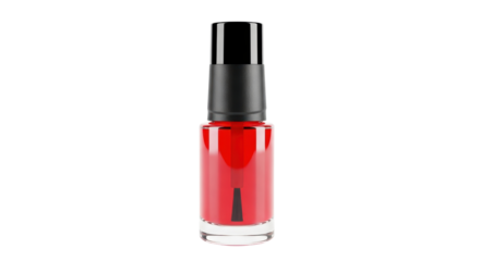 Bottle of red nail polish with black cap isolated PNG with Transparent Background