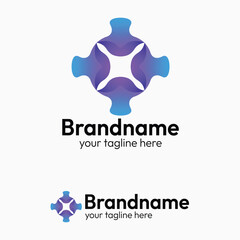 An elegant, symmetric, and abstract logo inspired by a plus sign, showcasing a modern floral or star shape in a vibrant gradient