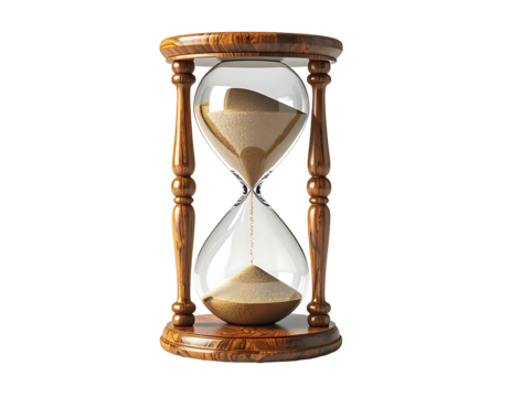 Classic hourglass with amber sand, wooden base