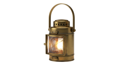Antique brass lantern isolated on transparent background, a vintage light source with a warm glow, perfect for creating a cozy and nostalgic atmosphere