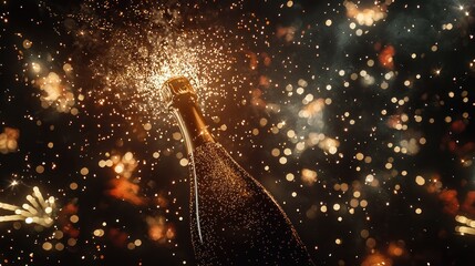 Champagne bottle opening with fireworks