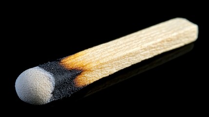Burnt matchstick on black background