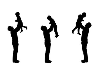 Fototapeta premium Heart warming Father and Child Silhouette Vectors. Set of Bonding Moments: Father Lifting Child, Holding Hands, Reading Together. Love, Connection, and Family Theme.