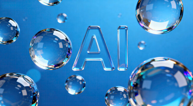 An artistic depiction of AI with transparent bubbles, showcasing modern technology and digital innovation in a creative abstract way. - Powered by Adobe