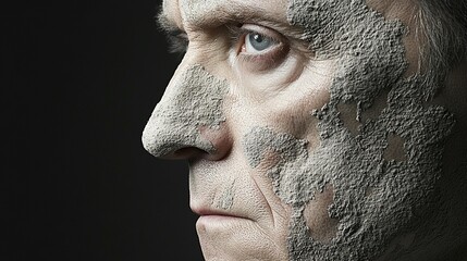 Close-up profile of man with dusty face