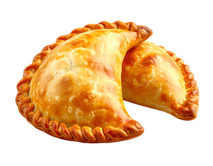 Two golden-brown, flaky pastries, halved, with a crimped edge