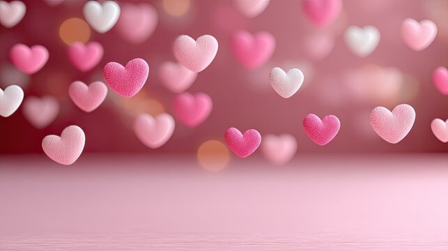 Floating Pink White Hearts Romantic Valentine Background Blurred Lights