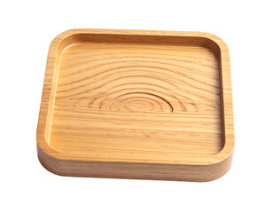 Light-tan wooden square tray with raised edges, showing wood grain