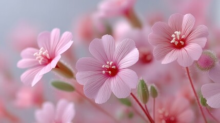 Floral Pink Flowers Watercolor Style Cinematic HDR Close Up Blooming Delicate Blossoms with Soft Lighting and Blurred Background in Gentle Pastel Colors