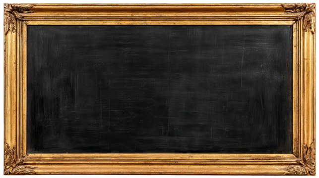 Ornate gold frame with blank blackboard inside