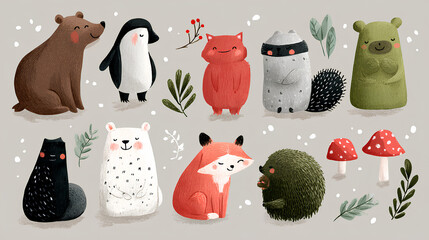 A collection of cute hand-drawn illustrations Stock Illustration