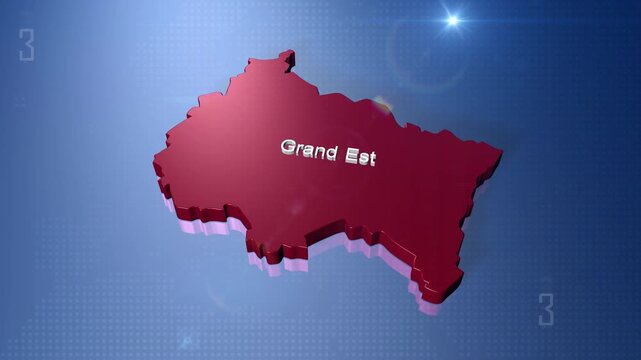 Grand Est state map of France in 3D animation