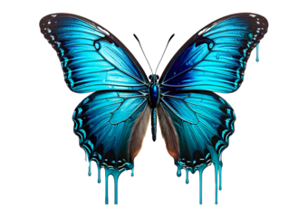 turquoise butterfly Dripping isolated on transparent or white background
