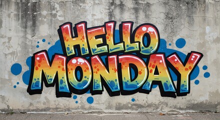 Graffiti style hello monday text on wall