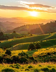 Obraz premium Golden sunset over rolling hills (3)