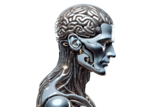 Digital AI electronic brain made from metallic isolated on transparent or white background - Powered by Adobe
