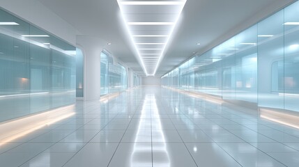 Bright Futuristic Server Room in White and Blue with Glass Walls and Glowing Lights Technology Interior
