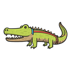 Obraz premium Cartoon illustration of a vibrant green crocodile with decorative markings