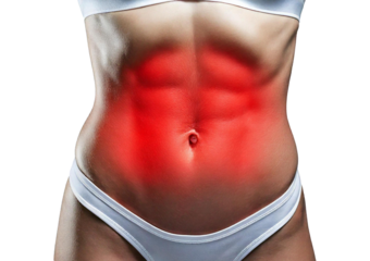 Inflamed abdomen (Turns slightly red). isolated on transparent or white background