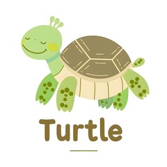 cute cartoon illustration of a smiling turtle, simple flat style with bold outlines