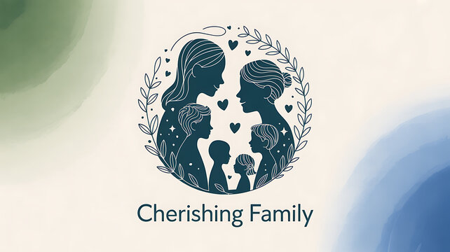 Silhouette illustration of a family within a wreath, symbolizing love and togetherness