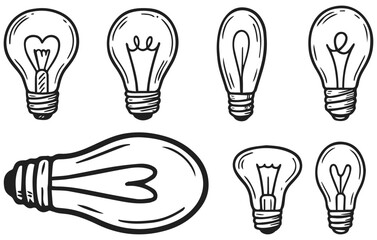 Light Bulb Doodle Collection with Different Ideas and Creativity Symbols Isolated on Transparent Background, Generative AI