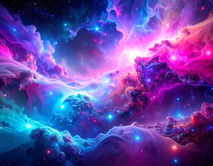 Abstract cosmic landscape of swirling nebulae