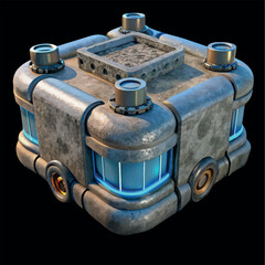 Futuristic Structure: A close-up perspective showcases a stylized, metallic futuristic structure, embodying a sense of technological advancement and modern design.