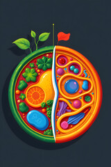 Stylized Digital Illustration Plant and Animal Cells
