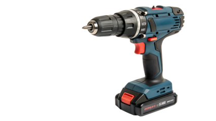 Cordless drill displayed ready for use cut out on PNG. AI GENERATED.