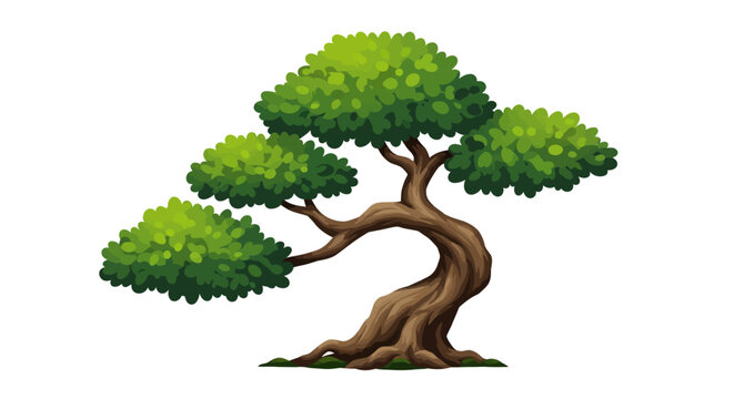 Vibrant Cartoon Bonsai Tree with Lush Green Foliage.