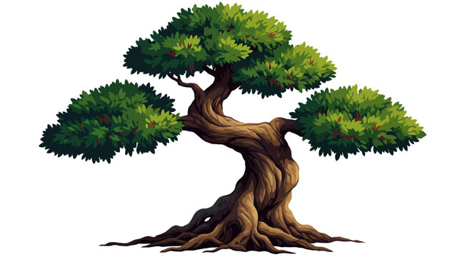 Vibrant Illustration of a Majestic Bonsai Tree with Intricate Details.