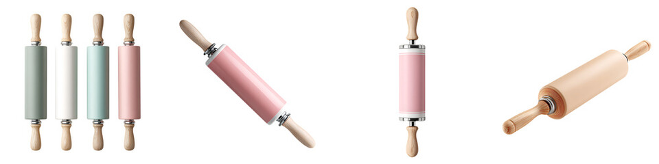 Pastel Rolling Pins: Baking Utensils for Cooking and Dough Preparation Isolated on White